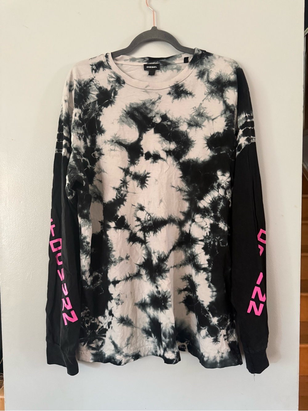 DIESEL T-Just-Ls-J6 Tie-Dye Meltdown Graphic Shirt Pink Black Punk Y2K